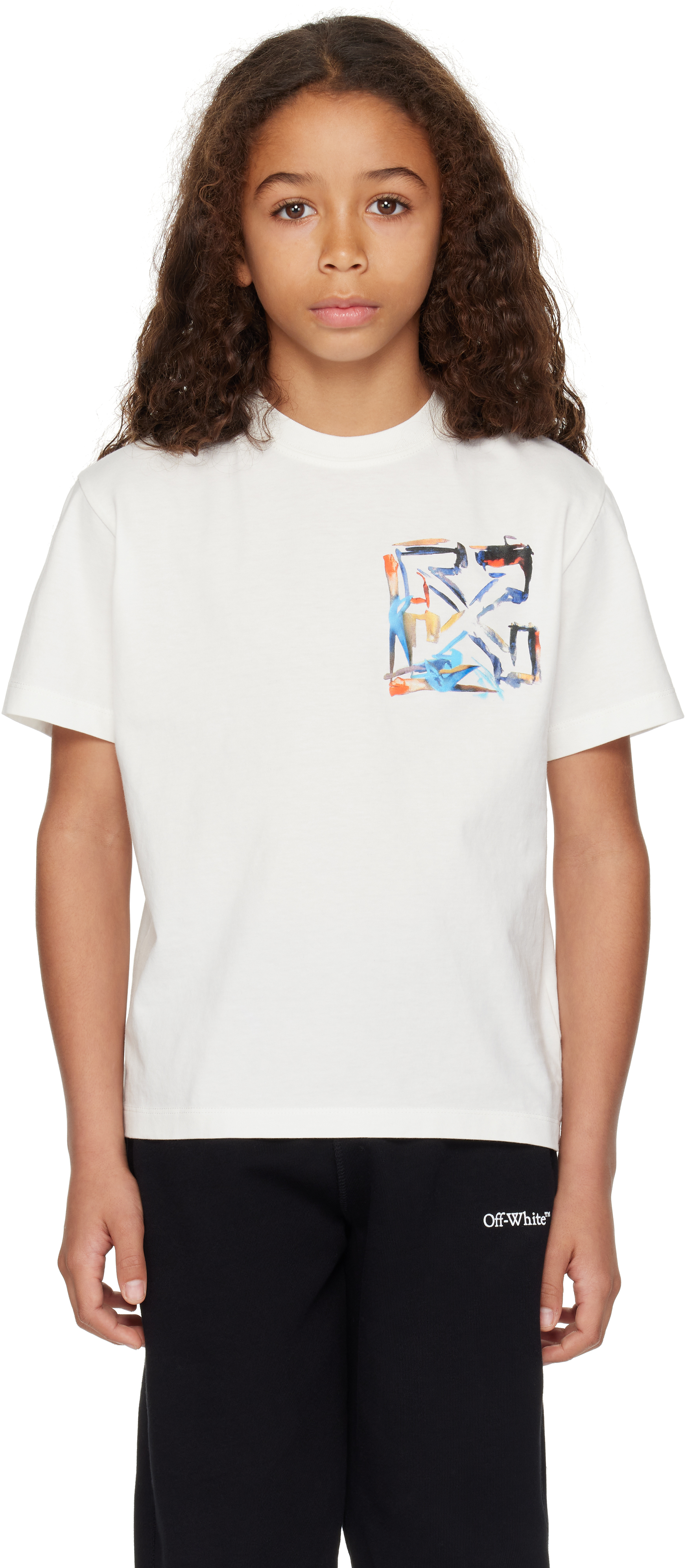 

Детская белая футболка с акварельной стрелкой Off-White