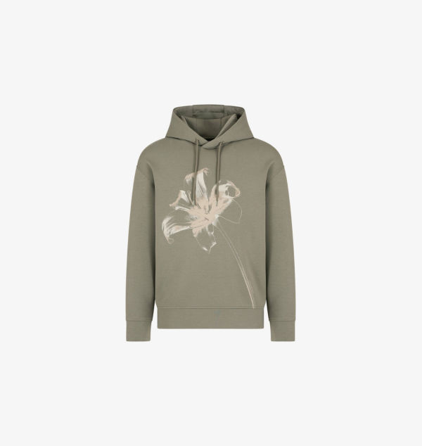 

Толстовка с капюшоном из хлопковой смеси с графическим принтом, прямого кроя Emporio Armani, цвет mulled basil