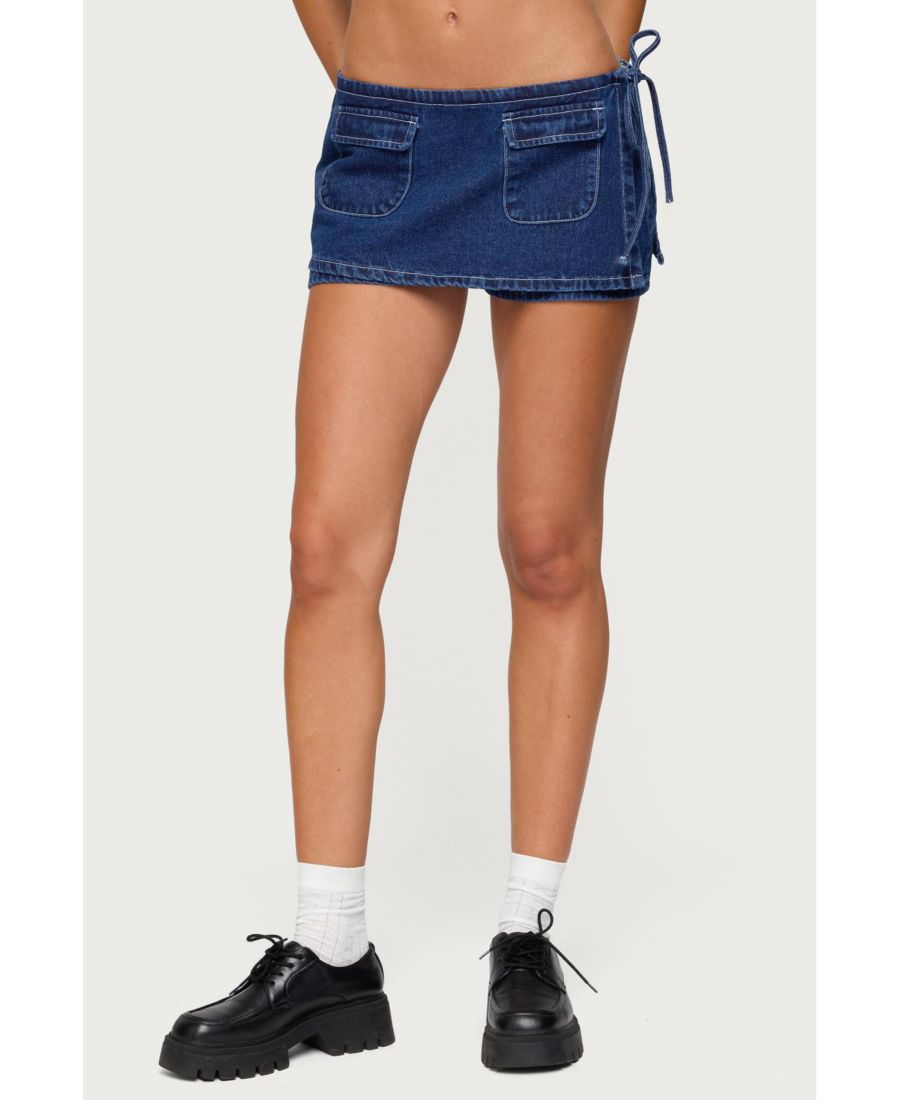 

Женская джинсовая мини-юбка с запахом Giselle Edikted, Blue