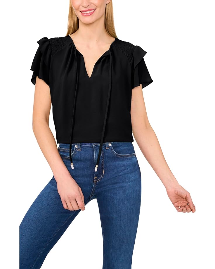 

Топ CeCe Shoulder Smocking Ruffle, цвет Rich Black
