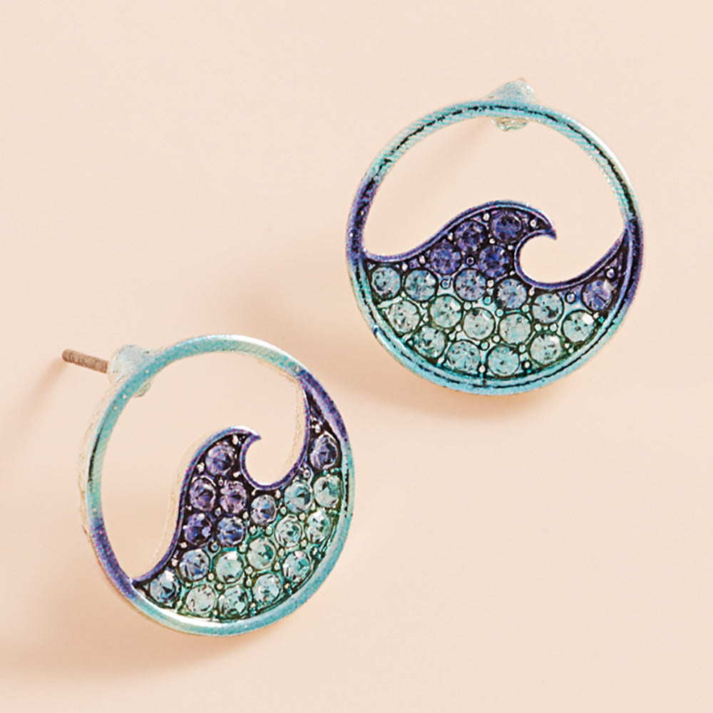 

Серьги-гвоздики с волнами из цветного металла, украшенные камнем Fashnzfab, синий/серебристый