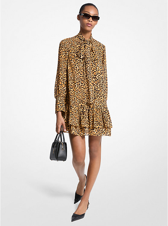 

Платье из жоржета с леопардовым принтом и завязкой на шее Michael Kors, Marigold