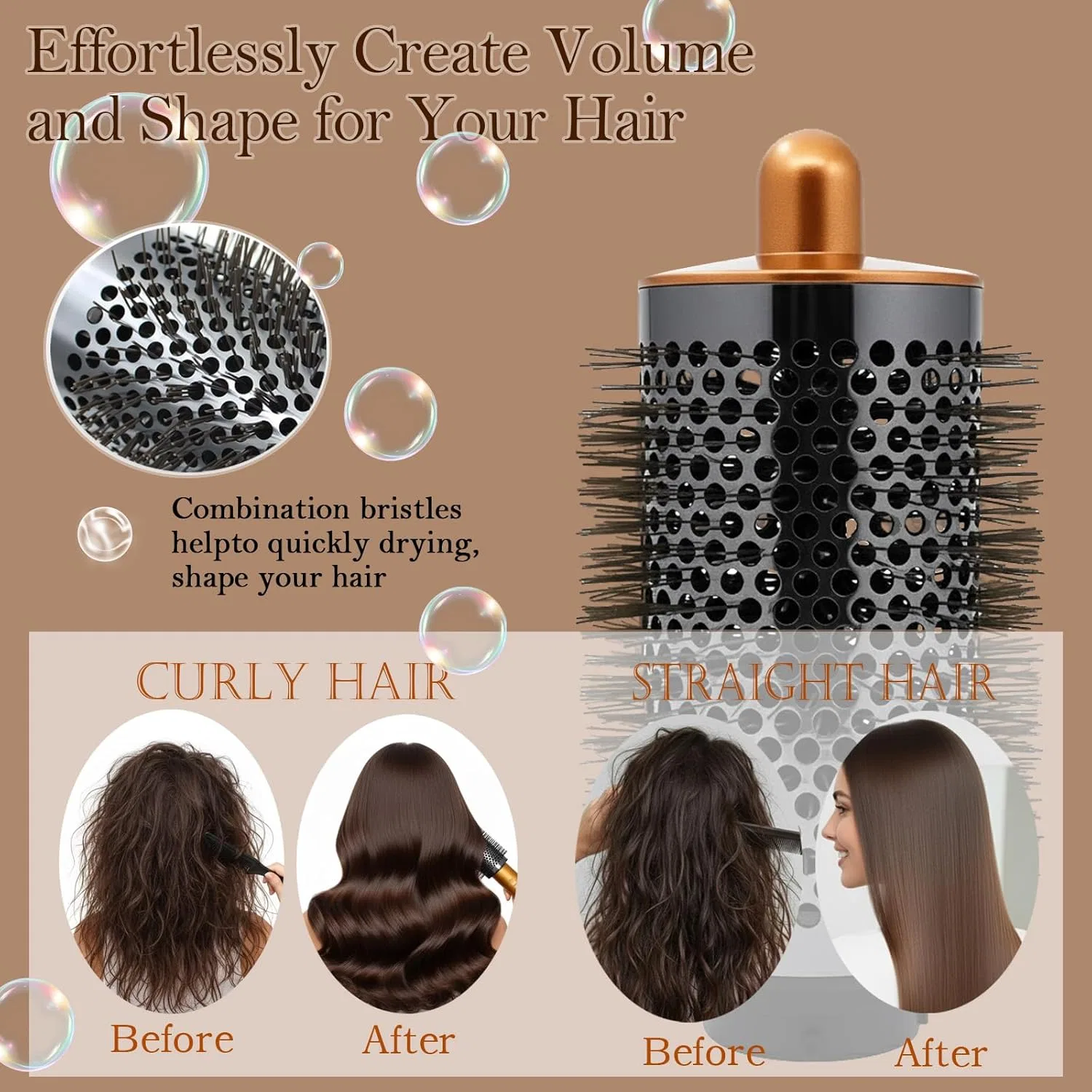 Насадка-щетка для объема для стайлера Dyson Airwrap ‎Cotisda, Copper Round Volume Brush — фото 3