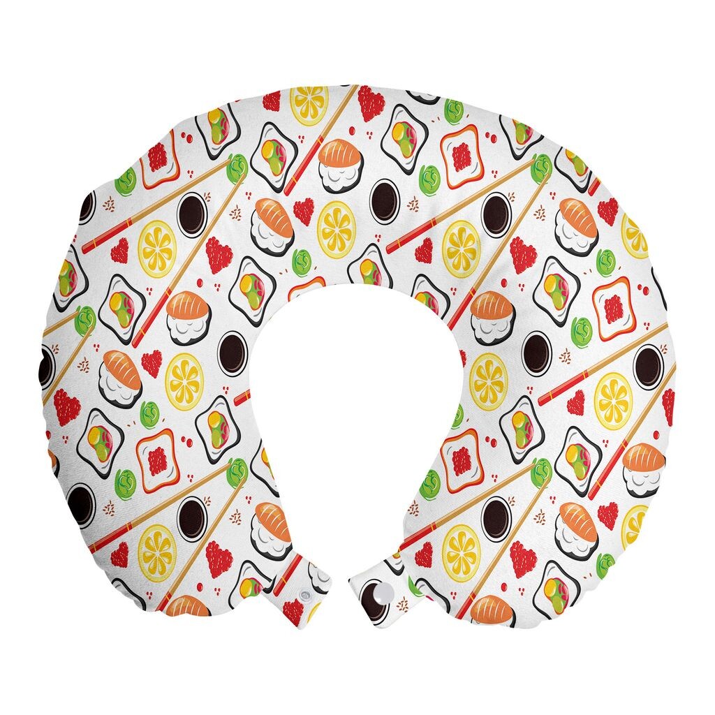 

ABAKUHAUS Sushi Travel Pillow Подушка для шеи, Традиционная японская кухня, Пенопластовые дорожные принадлежности для самолета и автомобиля, 30x30 см, Разноцветные