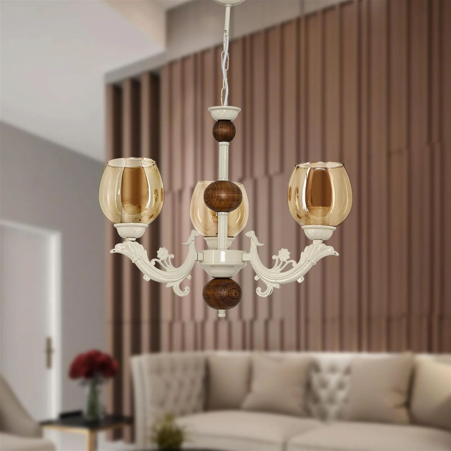 

Safir Light Sava Трехрожковая люстра из медового стекла Zamak - кремовый