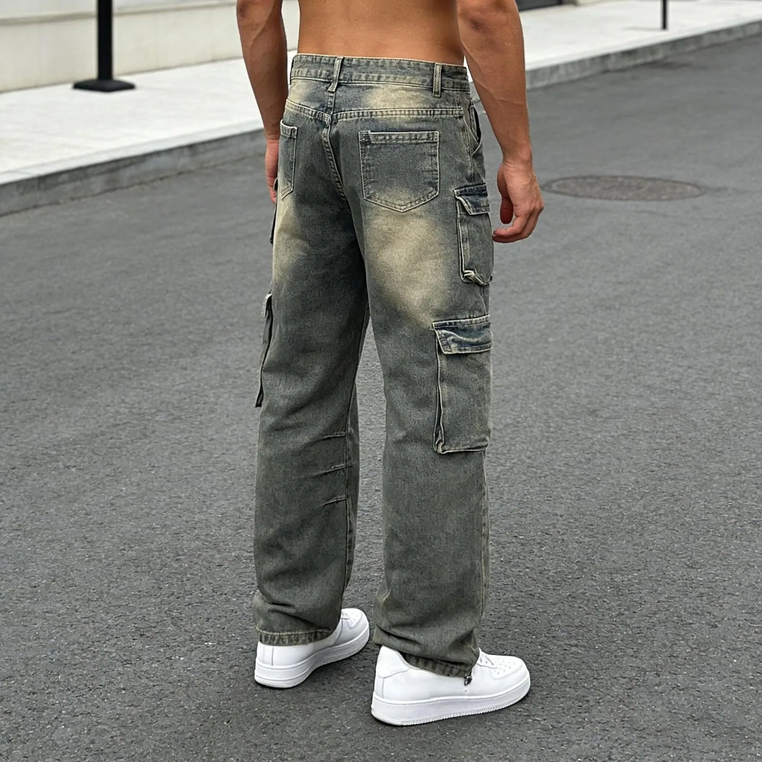 Джинсы широкие, Vintage, Cargo Denim Pants, синие — фото 4