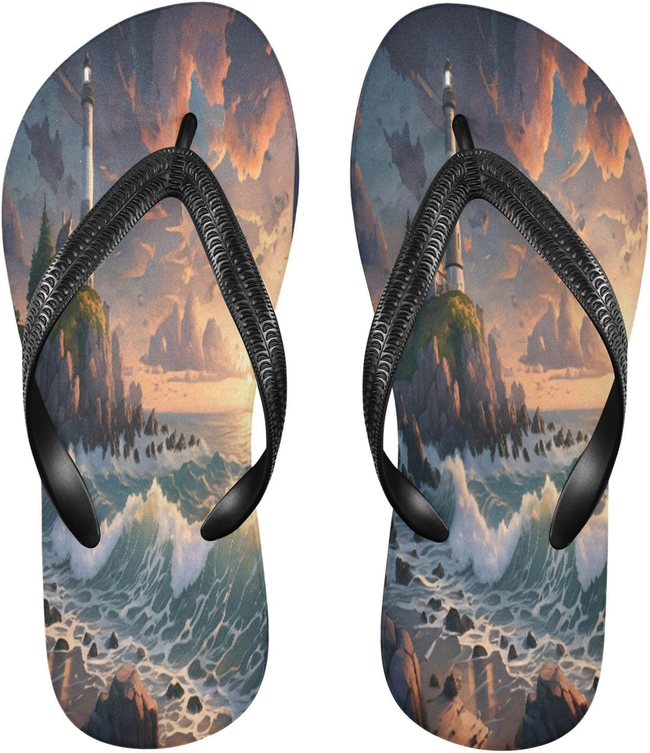 

Вьетнамки Lighthouse Ocean Wave Gold для пляжа с душем, резиновые нескользящие летние шлепанцы для женщин и мужчин Sinestour