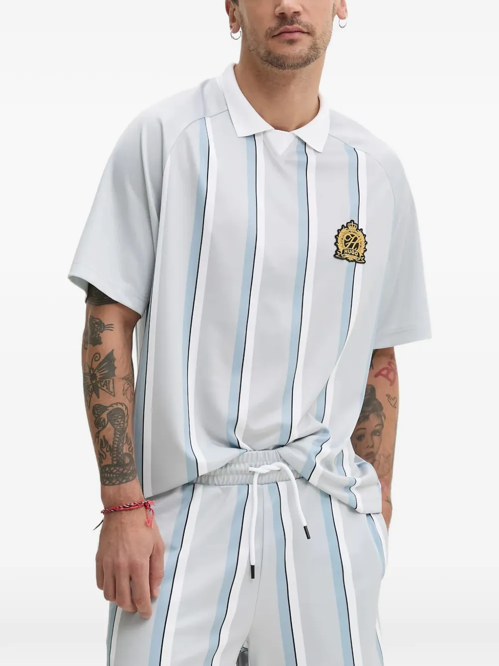 

Полосатая футболка с отделкой Hugo, серый