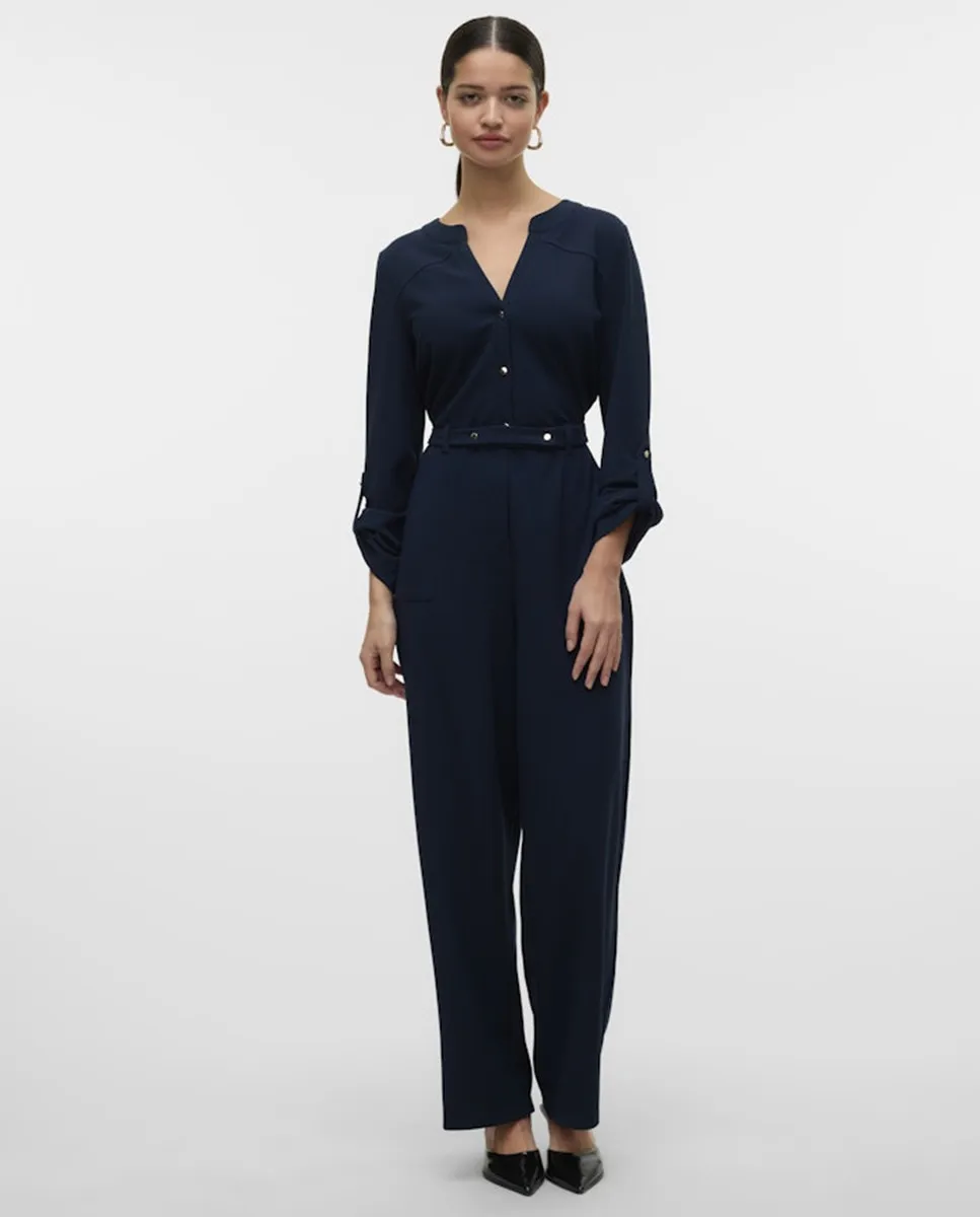 

Женский длинный комбинезон с золотыми пуговицами Vero Moda, тёмно-синий
