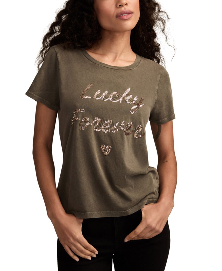 

Женская классическая футболка с круглым вырезом Lucky In Love Lucky Brand, Black Ink, Черный, Женская классическая футболка с круглым вырезом Lucky In Love Lucky Brand, Black Ink