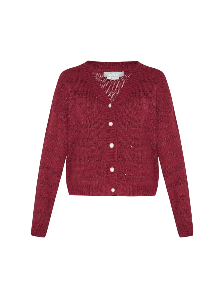 

Женский кардиган бордового цвета с разноцветным узором Usha