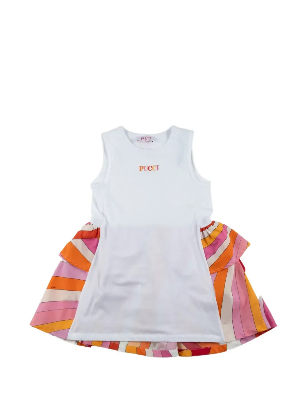 Платье с оборками и полосатой отделкой Pucci Junior, белый