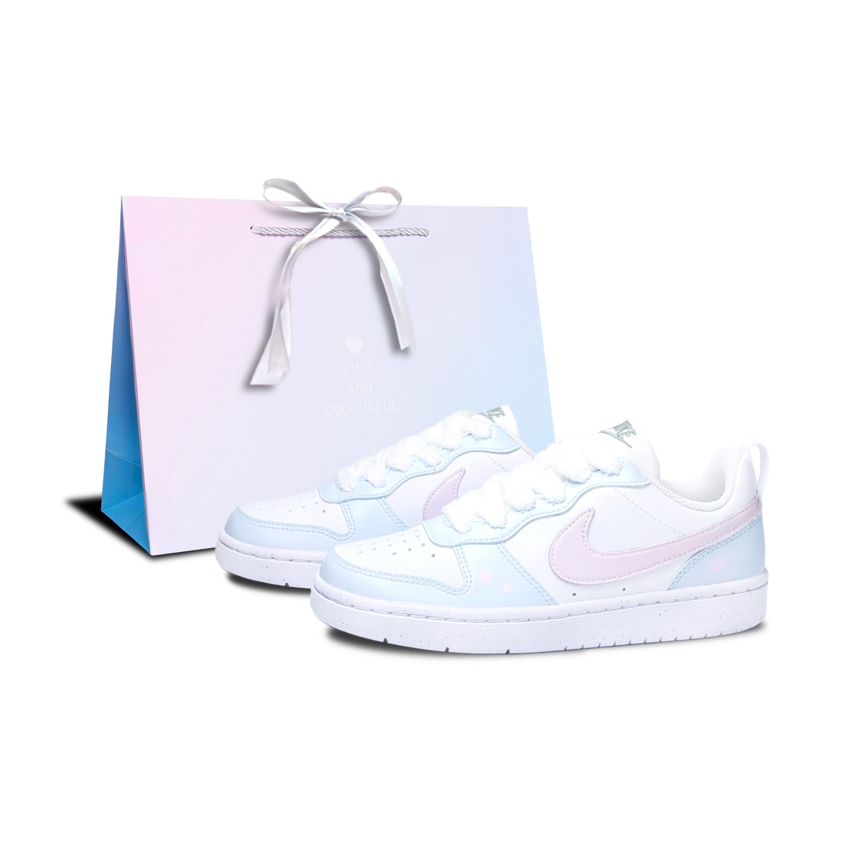 

Nike Кроссовки Court Borough Sea Salt Rose LD Shopping Bag Abrasion Resistant Low top Skateboard Shoes Light Blue Kids'