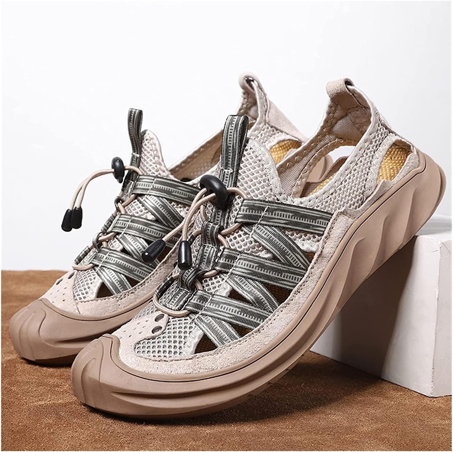 

Мужские закрытые пляжные сандалии NERDOH из кожи, ручная работа, шнуровка, модные рыбацкие сандалии с вырезами, водонепроницаемые, повседневные водные тапочки (Цвет: серый, Размер: 10.5 UK)