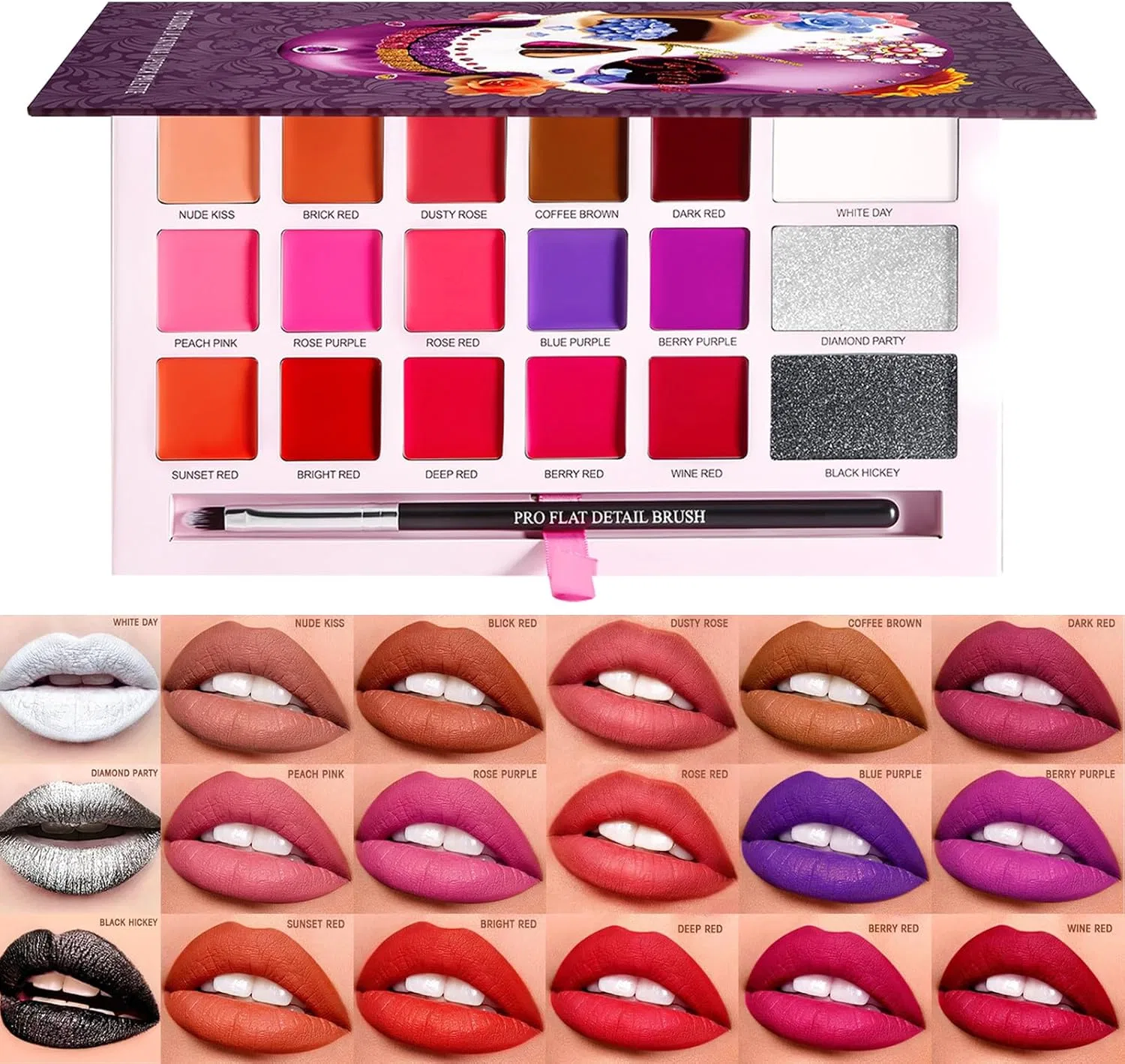 Палетка губной помады 18 цветов, матовая, 0.29 кг