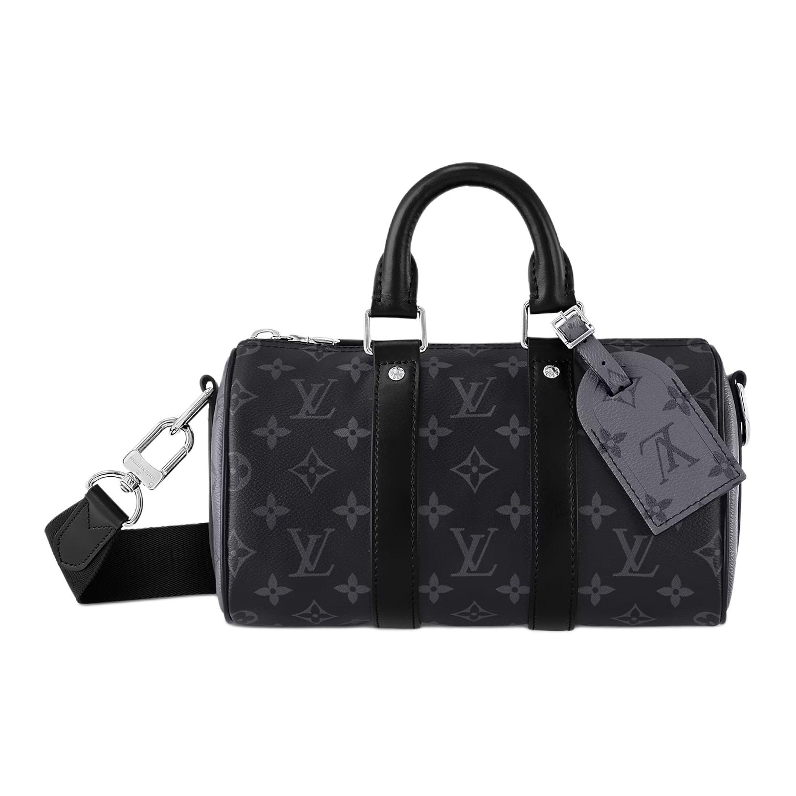 

Сумка через плечо Keepall из лакированной кожи с кожаной отделкой, мужская, черно-серая LOUIS VUITTON