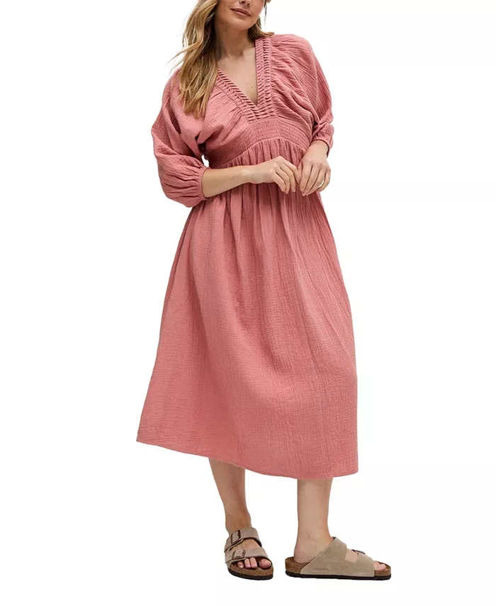 

Женское платье миди Soipoi со сборками и v-образным вырезом Raffya, розовый