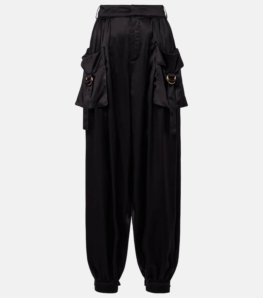 

Высокие штаны-карго из шелкового сатина Chloé, Black