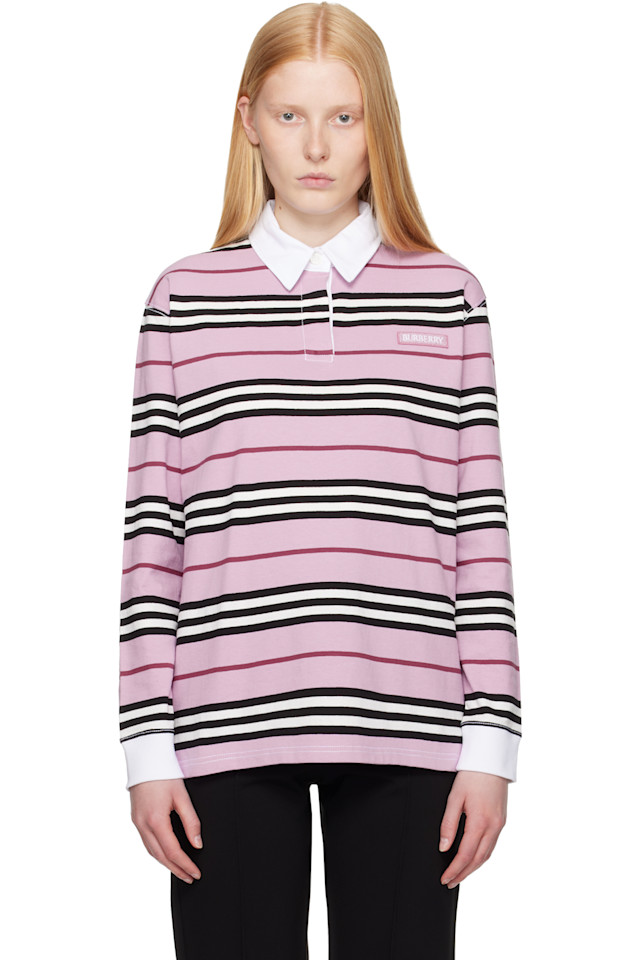 

Поло из хлопка в полоску с длинным рукавом Burberry, цвет dawn