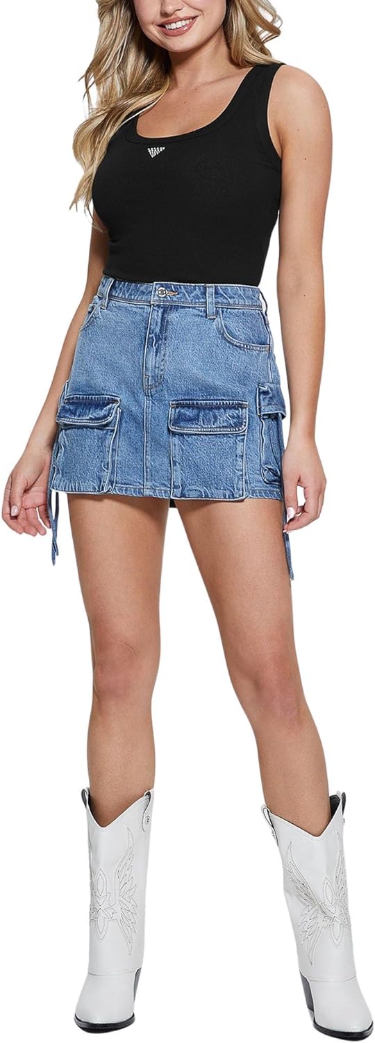 

Женская майка GUESS Eco без рукавов с треугольными вырезами и отделкой в ​​рубчик, Jet Black