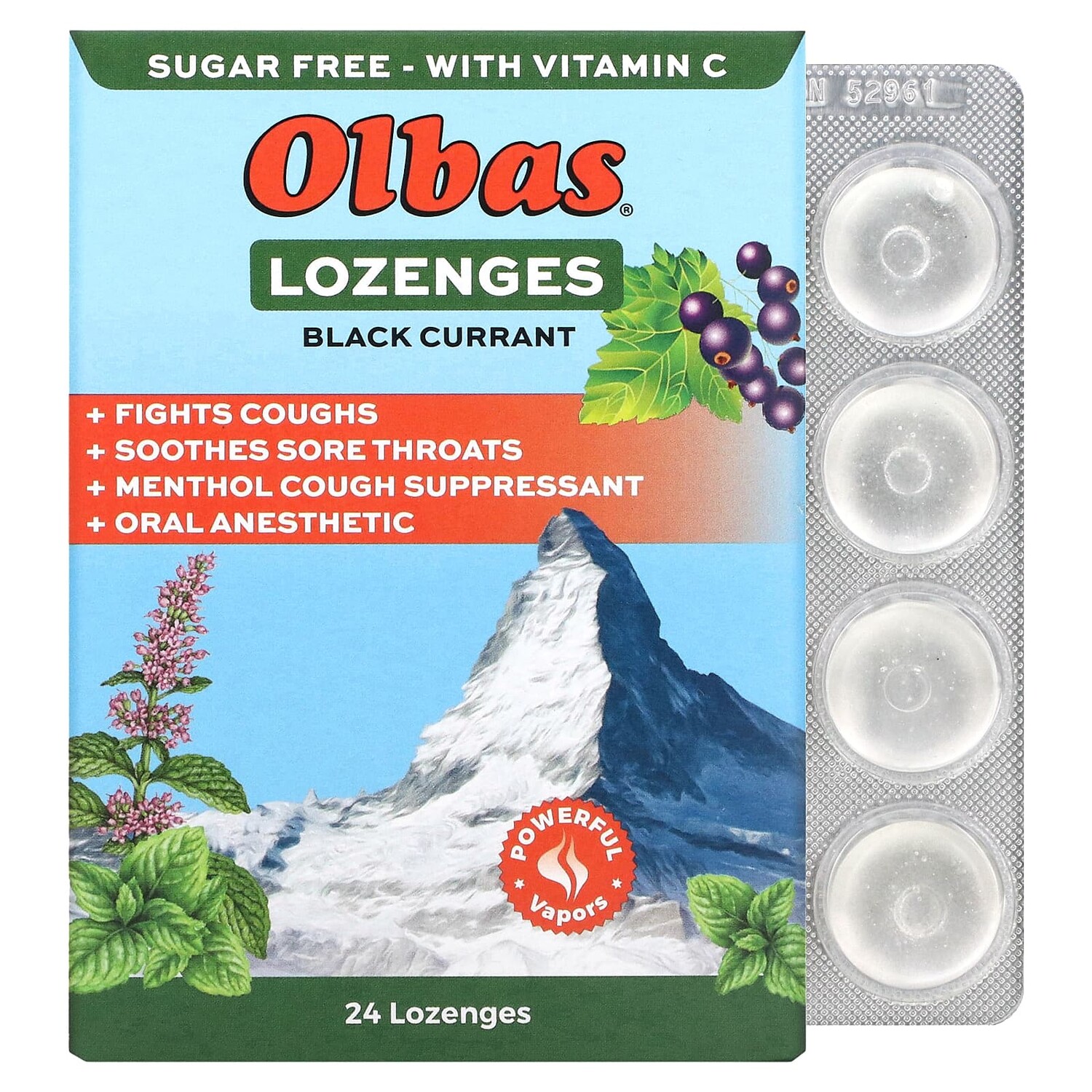 

Olbas Therapeutic Пастилки с маслом олбас со вкусом черной смородины Без сахара 24 пастилки