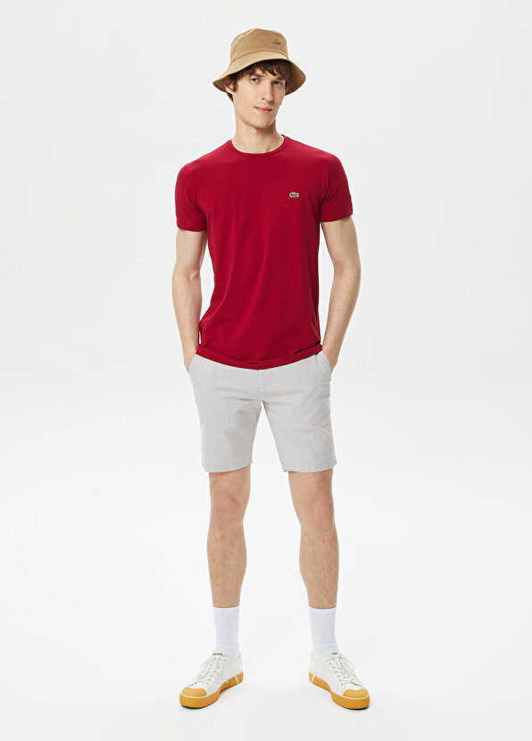 Мужская футболка slim fit с круглым вырезом бордового цвета Lacoste