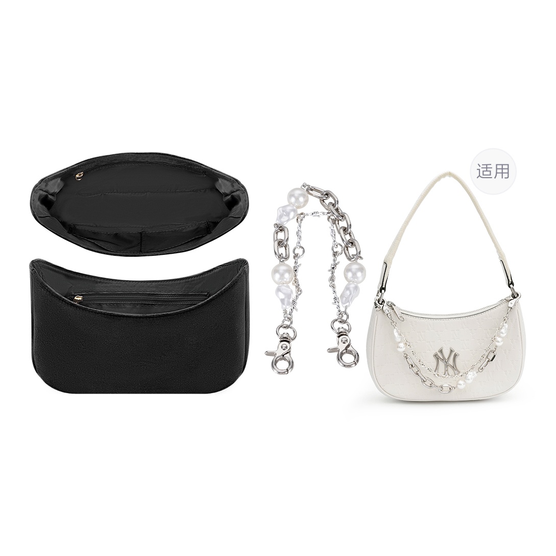 

Lan Bao Fan Металлическая сумка для женщин с жемчужной цепочкой, (MLB Shoulder Bag) Black Dralon Liner+Pearl Double-Layer Decorative Chain[Bag Not Included]