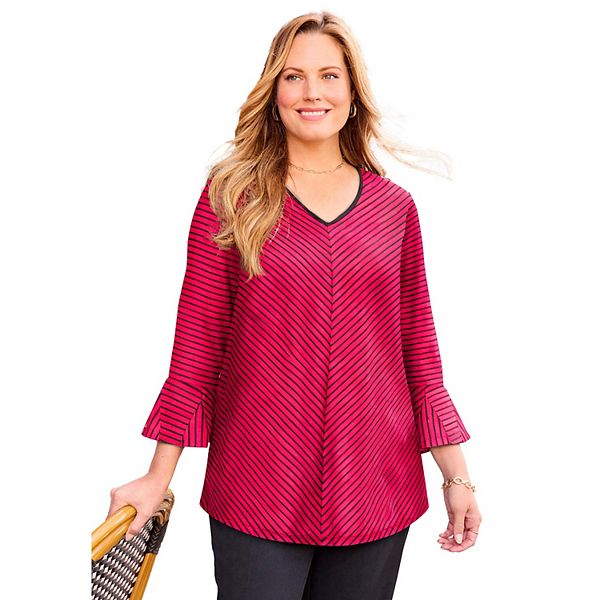 

Женский топ с рукавом-колоколом Eliza plus size Catherines, Pink Black Pinstripe