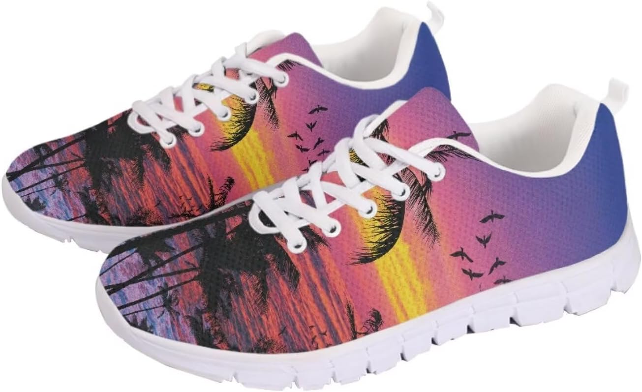 

Кроссовки для взрослых девушек, дышащие теннисные кроссовки, беговая обувь, уличная обувь, спортивные кроссовки для женщин и мужчин Getelinseng, Sunset Palm Tree