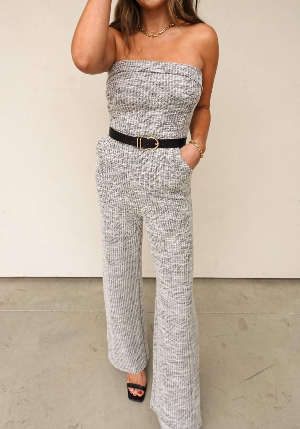 

Свободный комбинезон без бретелей из эластичного твида серого цвета Fore Collection