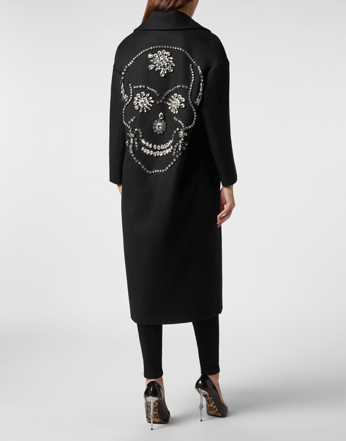 

Шерстяное длинное пальто оверсайз Castoni Skull Philipp Plein, черный