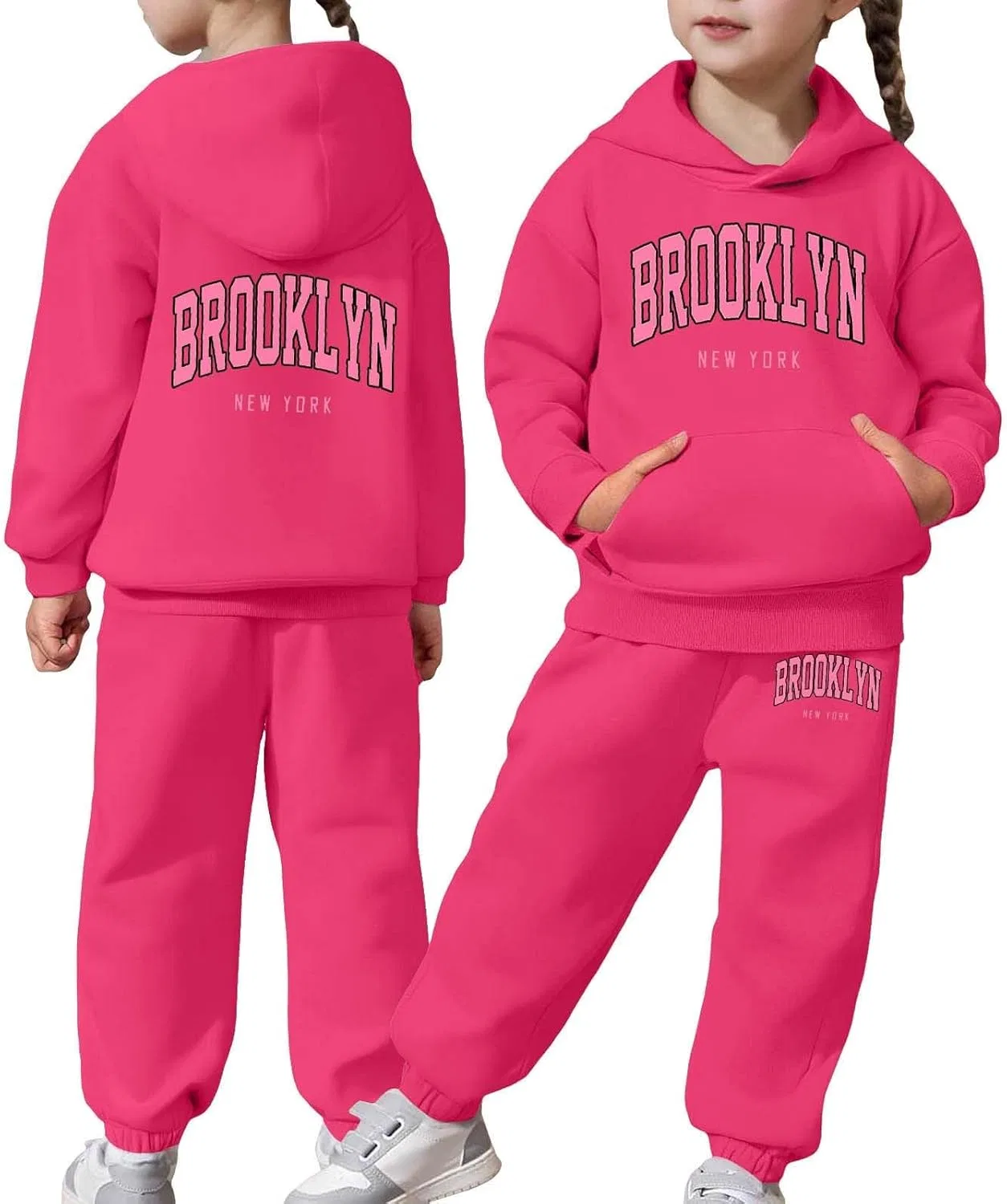 Детский спортивный костюм из худи и джоггеров с принтом Brooklyn, Hot Pink