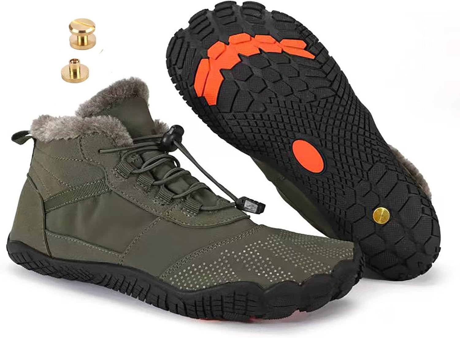 

Зимние заземляющие обувь с медью, походная обувь для ходьбы, зимние походные ботинки для женщин и мужчин с цельными медными винтами Zureto, зеленый