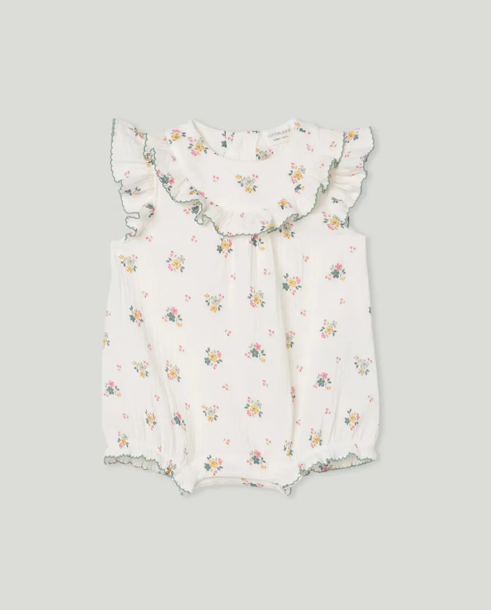 

Короткий комбинезон для девочки с цветами Cotton Juice, зеленый