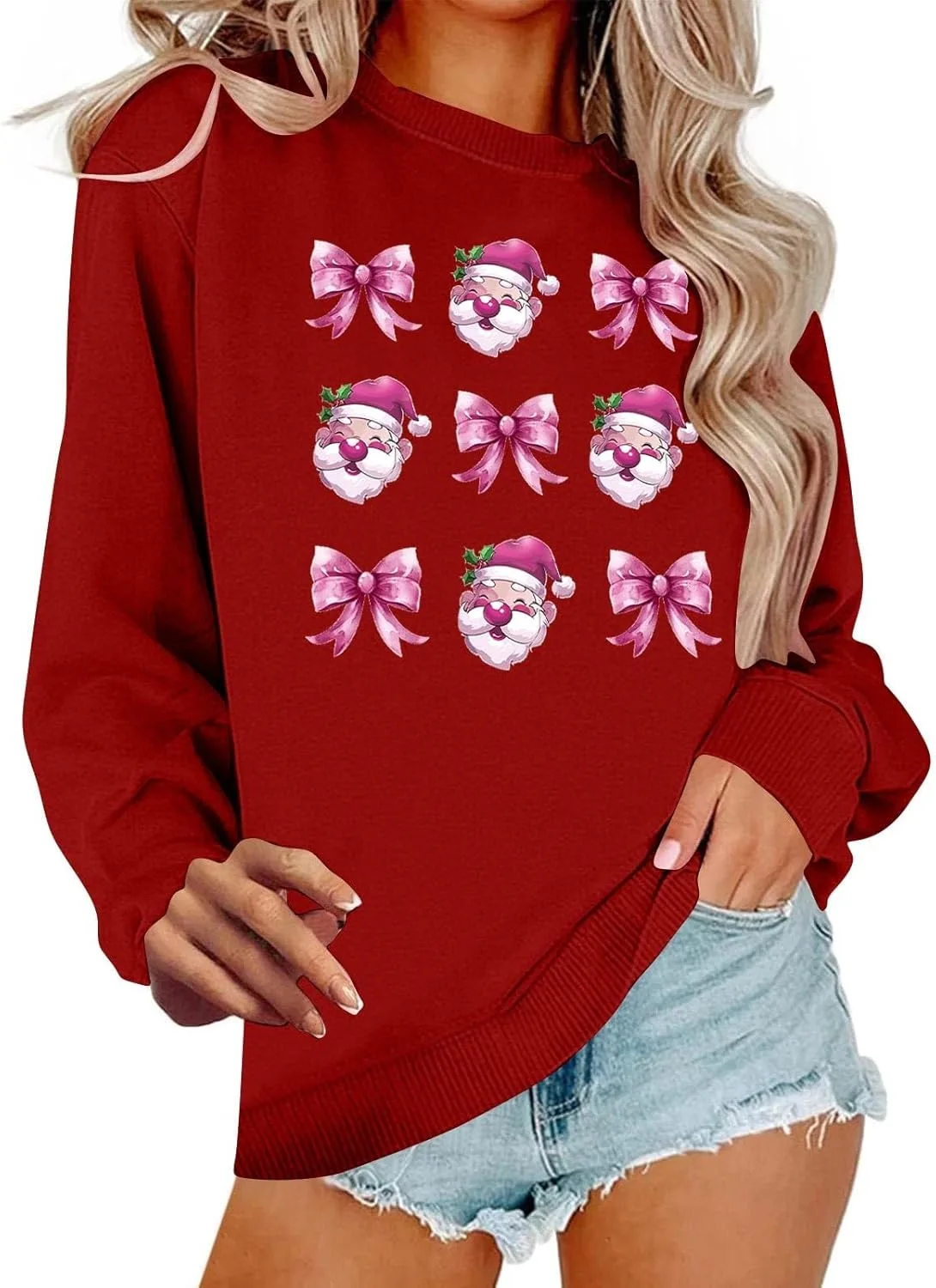 

Свитшот женский рождественский с принтом, теплый, с длинным рукавом FPMLUXLL