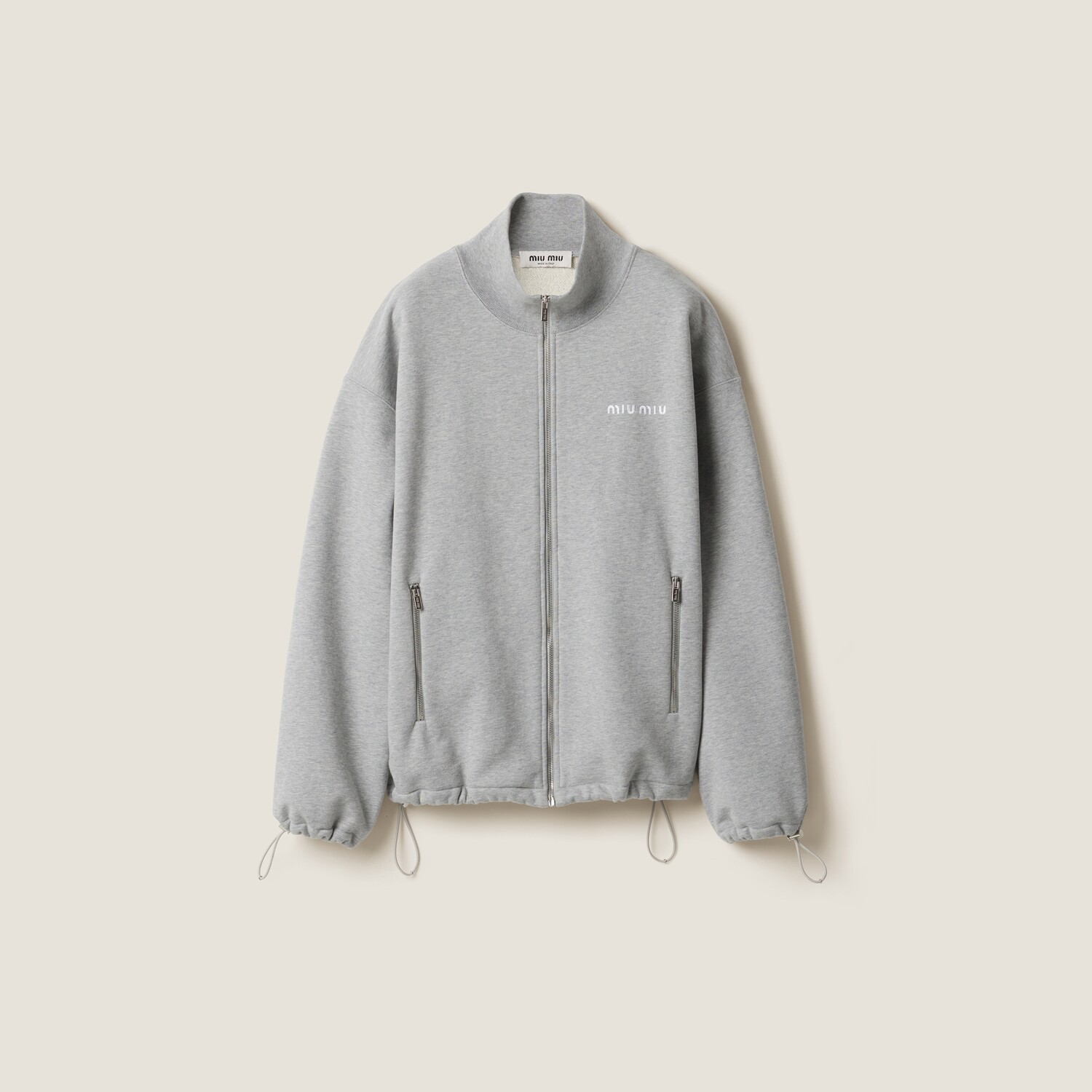 

Толстовка на молнии из хлопкового флиса MIU MIU, серый