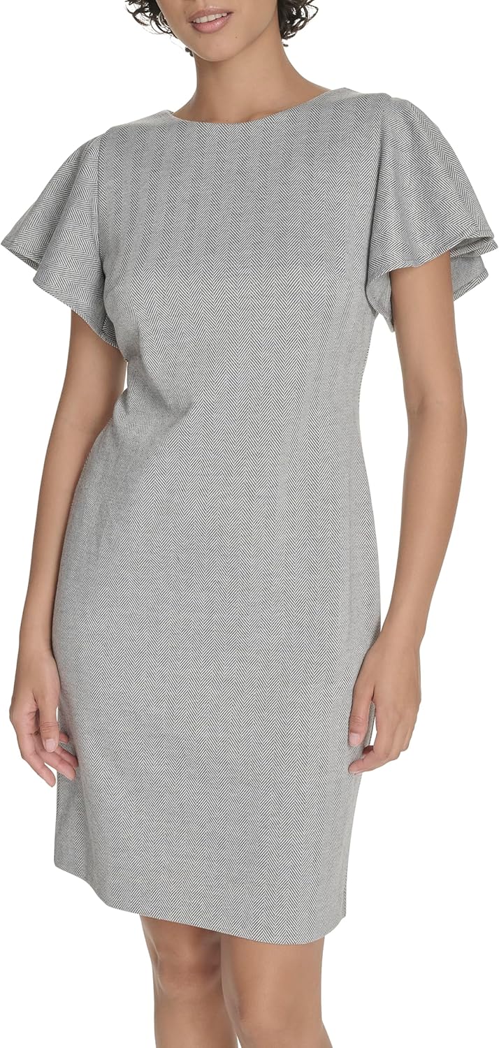 

Женское мини-платье-футляр с рукавами-крылышками и высоким воротом от Tommy Hilfiger, Light Gray/Ivory