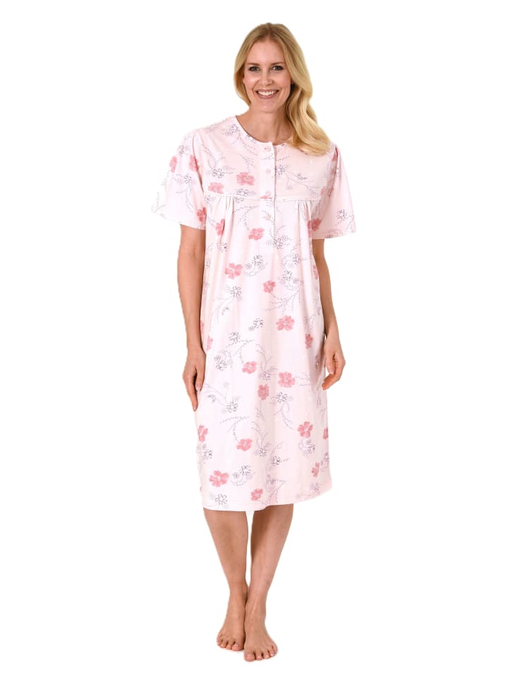

Женская ночная рубашка с короткими рукавами и застежкой на пуговицы на горловине розового цвета NORMANN