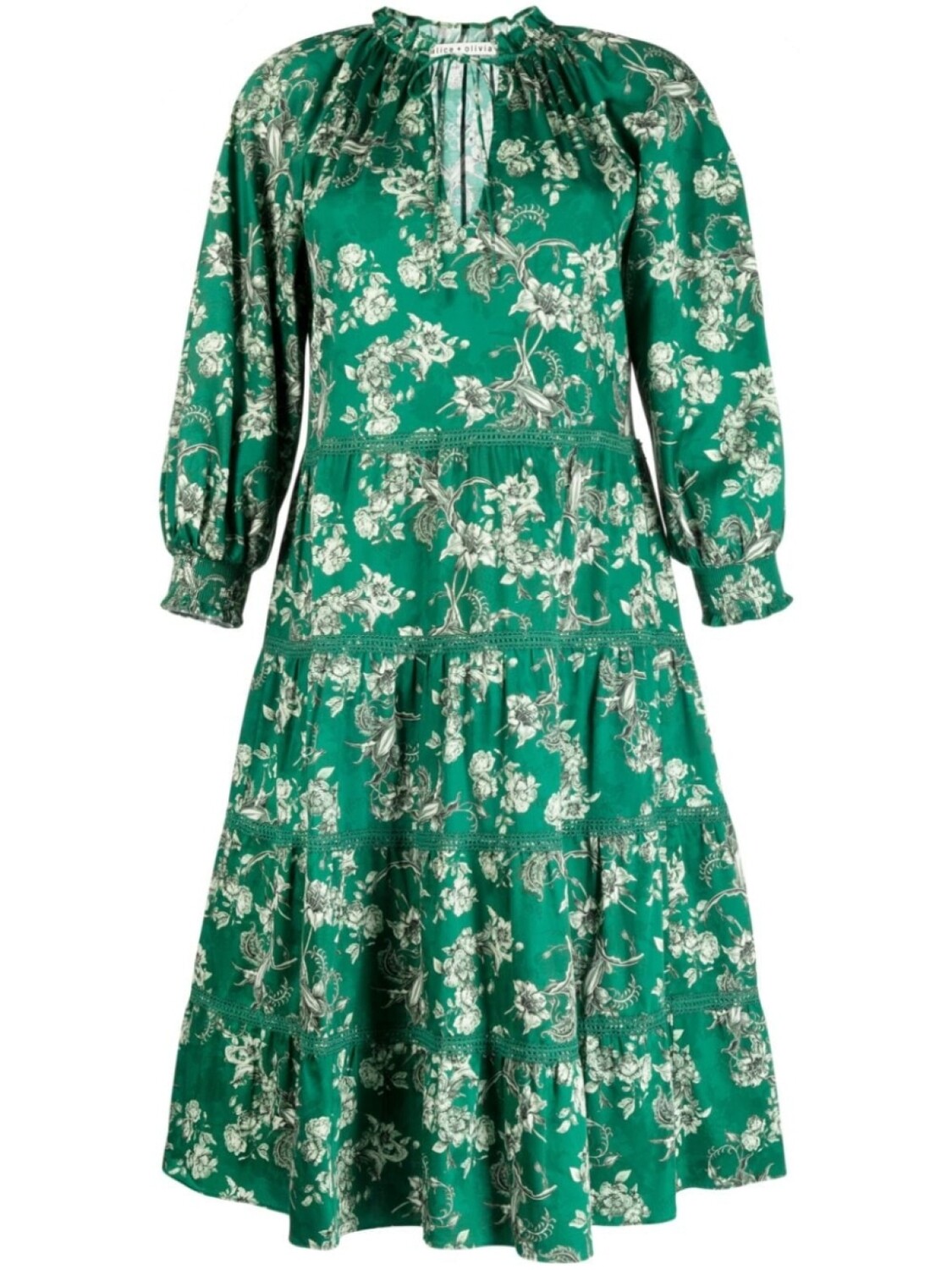 

alice + olivia ярусное платье миди Layla с цветочным принтом, зеленый
