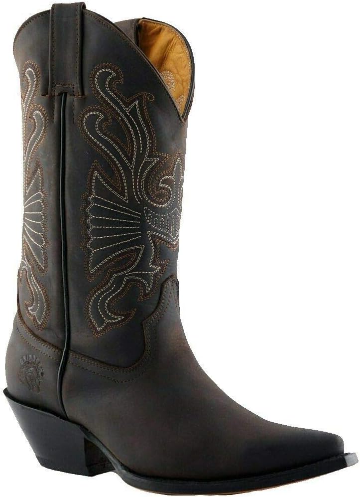 

Унисекс ковбойские сапоги Grinders Buffalo из телячьей кожи с зауженным носком, коричневый