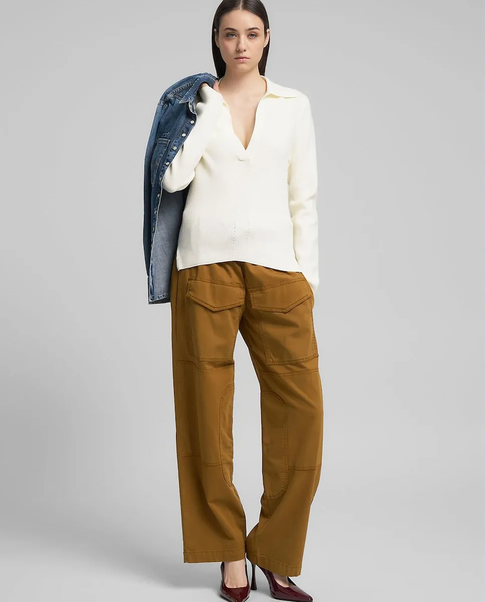 

Женский джемпер с длинными рукавами и V-образным вырезом Replay, светло-бежевый