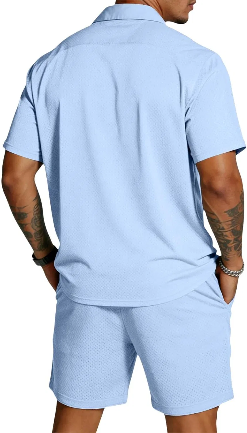 Мужской летний костюм из 2 предметов с коротким рукавом, Light Blue — фото 3