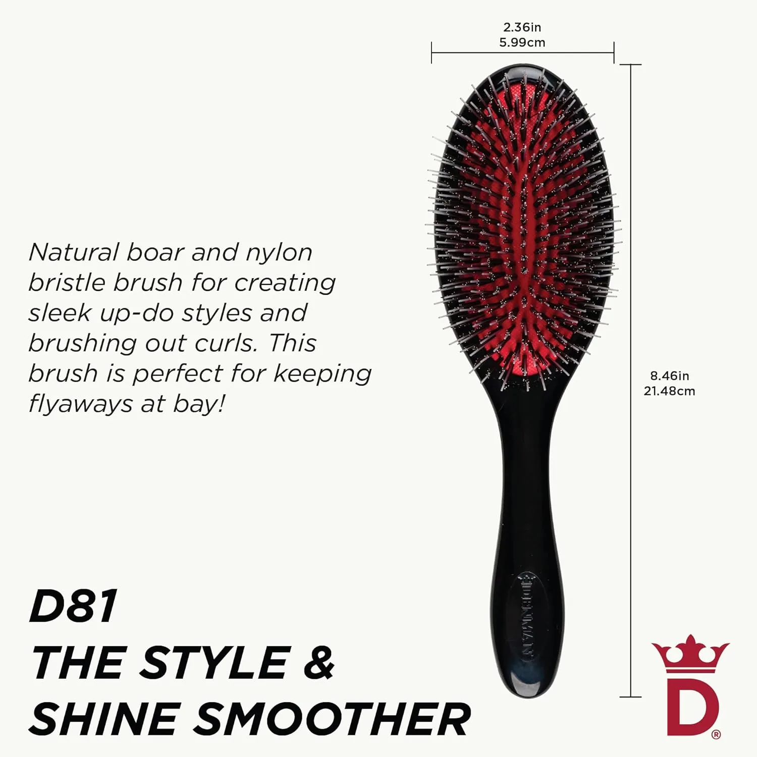 Denman Boar Bristle Hair Brush - щетка для волос с натуральной щетиной для укладки, блеска и распутывания, для всех типов волос Средний (1 шт.), Black — фото 2