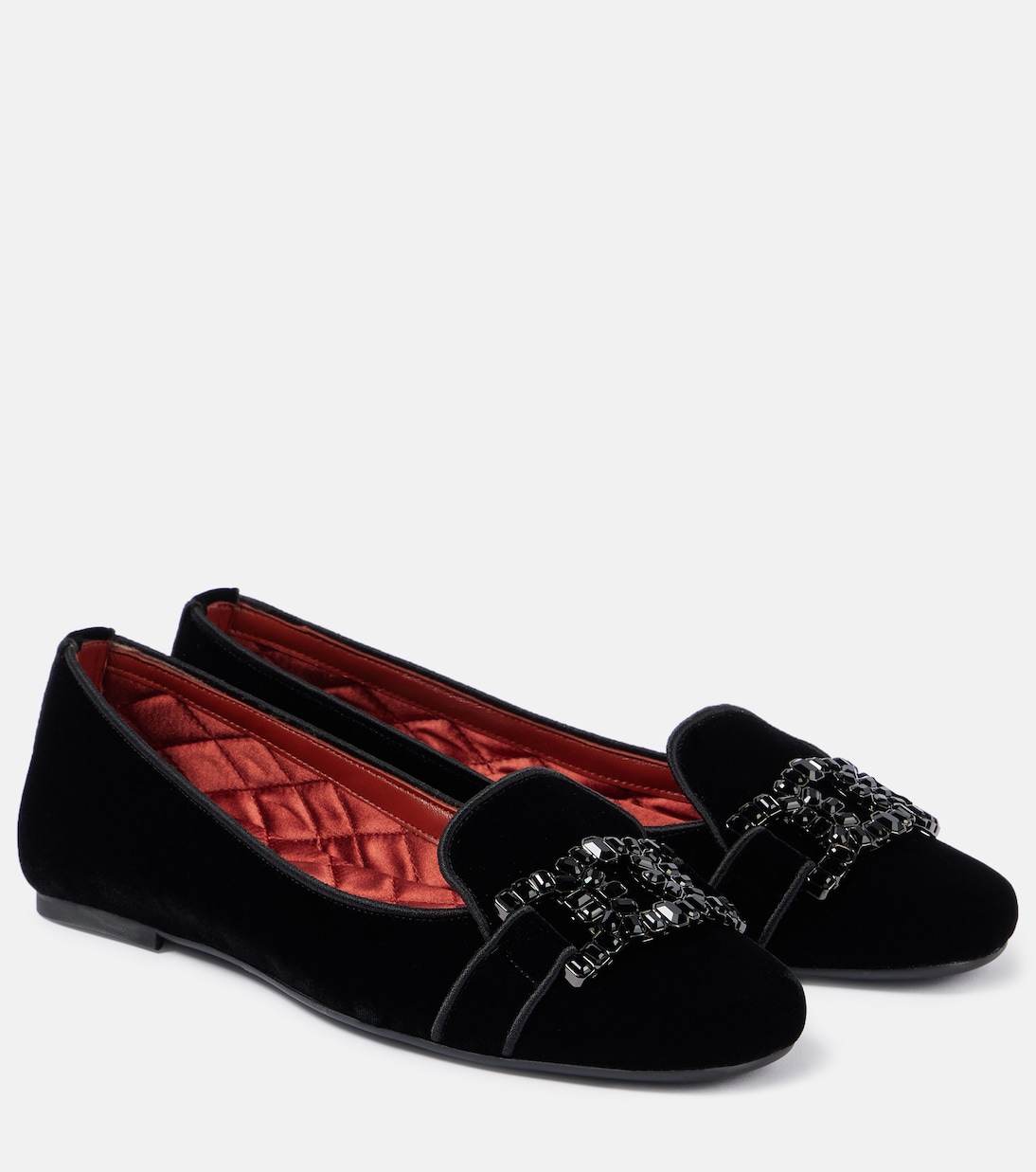 Бархатные балетки Кейт, украшенные кристаллами Tod's, Nero