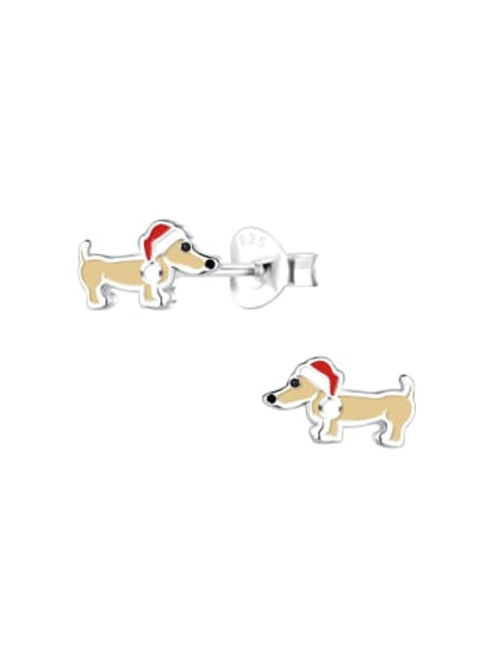 

Alexander York Серьги-гвоздики в виде таксы в шапочке Санты, серебро 925 пробы, комплект из 2 штук