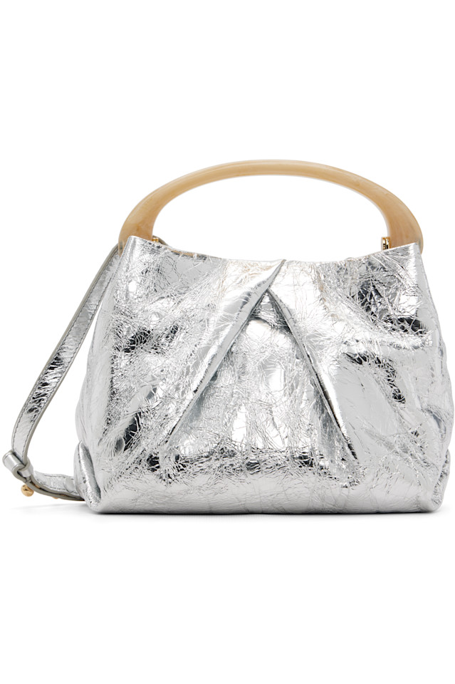 

Маленькая плиссированная кожаная сумка Dries Van Noten, серебро