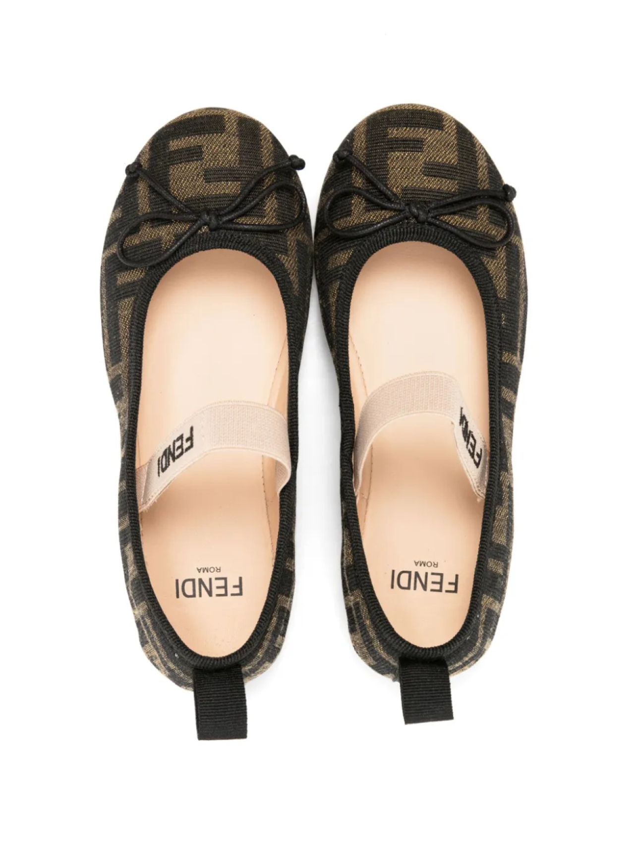 Балетки с узором FF и логотипом Fendi Kids, коричневый — фото 3