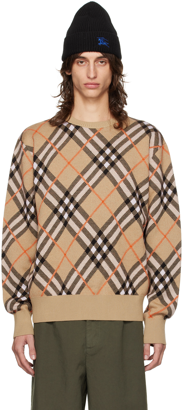 

Бежевый клетчатый свитер Burberry, Sand