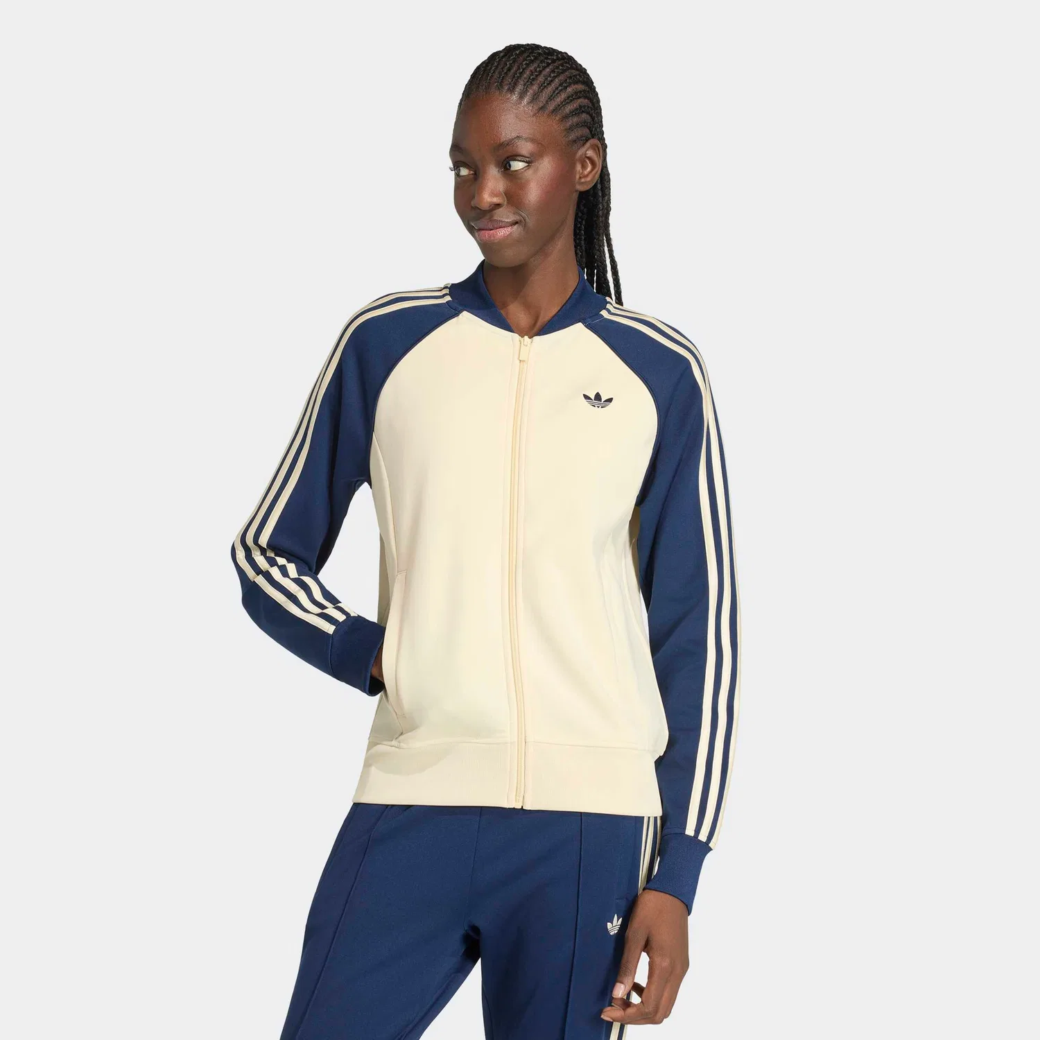Худи на молнии Adidas Originals бежевого цвета — фото 3