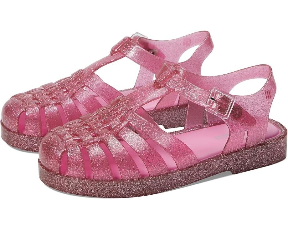 

Мини Мелисса Владение Блестящие сандалии Детские US 2 Глиттер Розовый Вырез Щиколотка KHD158 Mini Melissa